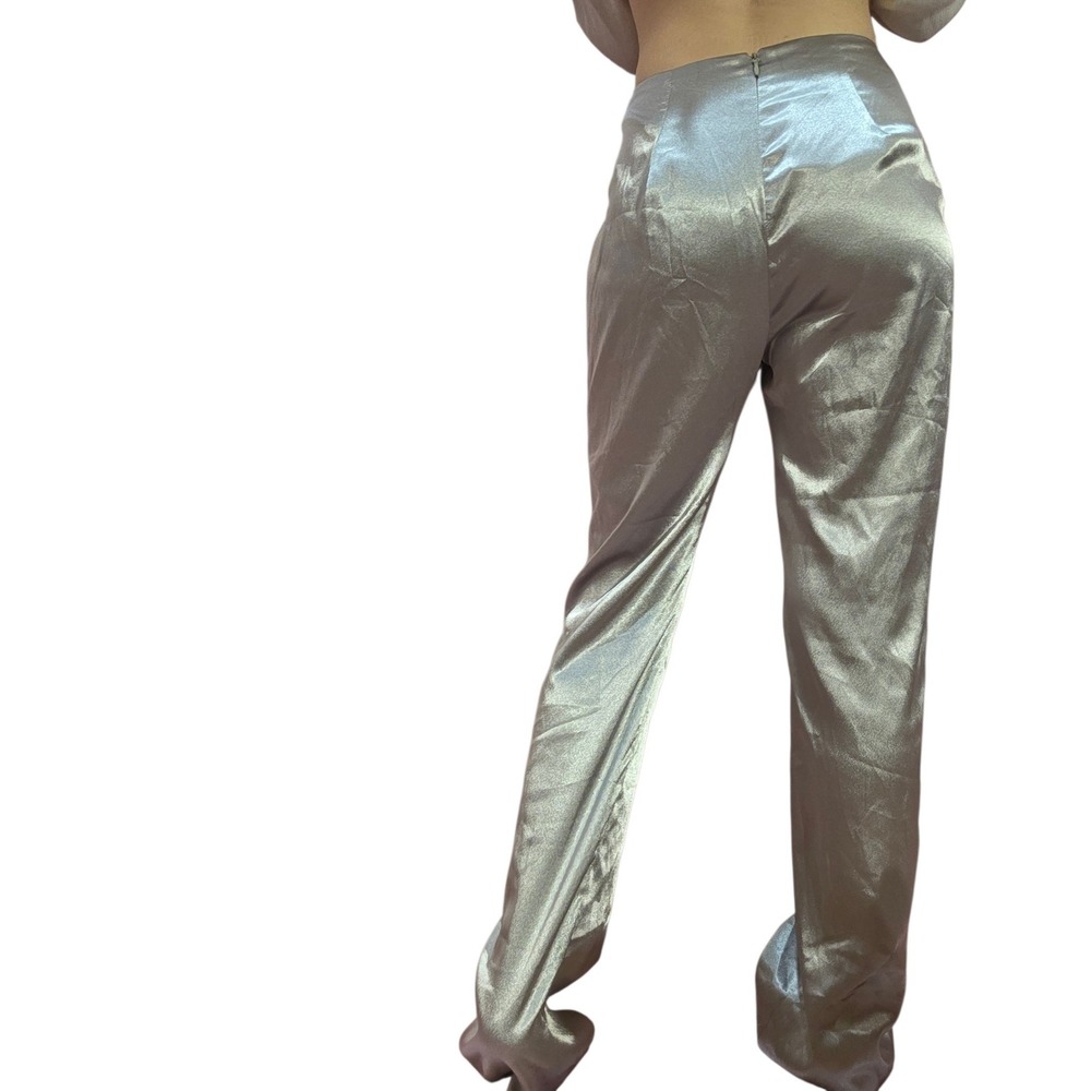 House of CB NWT Emiliana M Silver Womens Satin Wide Leg Pants Metallic Silver - Picture 5 of 7